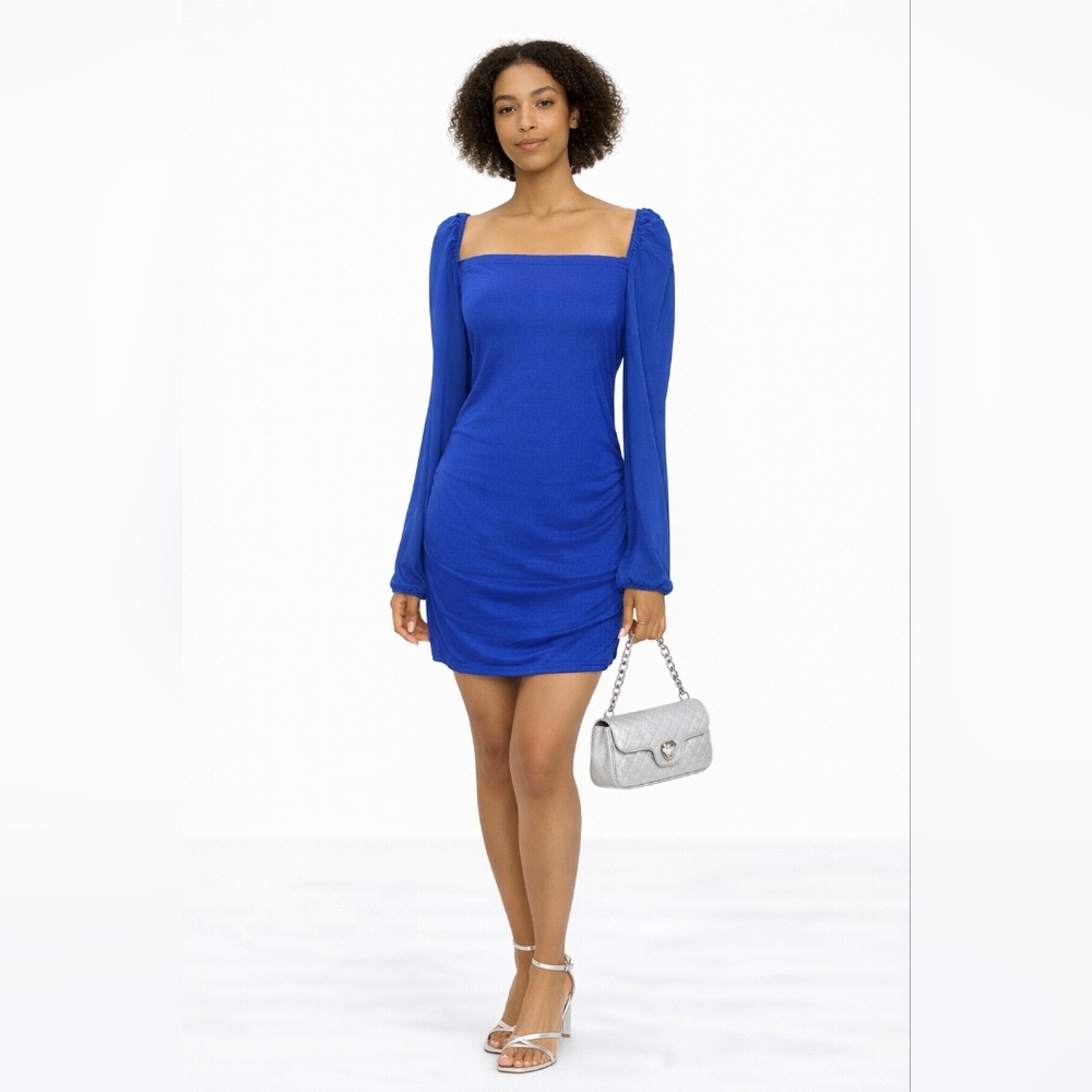 New Elegant Blue Long Sleeve Dress